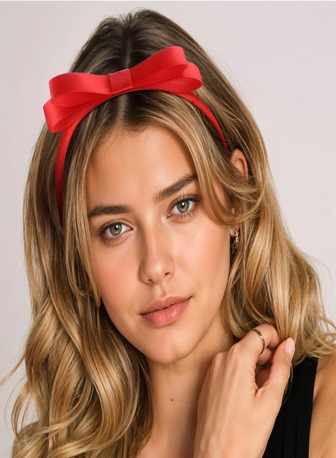 Tyqour 2 Pcs Red Bow Headband for Women Cute Bowknot Headbands Bow Knotted Hair Hoop for Birthday Christmas World Book Day Party Cosplay Costume Accessories (5.51x4.72inch) - Image 4